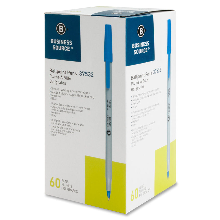 Business Source Bulk Pack Ballpoint Stick Pens - Medium Pen Point - Blue - Tungsten Carbide Tip - 60 / Box
