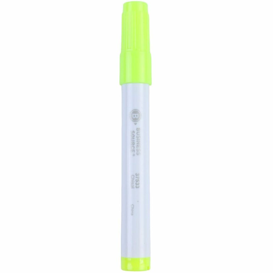 Business Source Chisel Tip Yellow Value Highlighter - Chisel Marker Point Style - Yellow - White Barrel - 1 Dozen