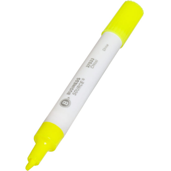 Business Source Chisel Tip Yellow Value Highlighter - Chisel Marker Point Style - Yellow - White Barrel - 1 Dozen - 