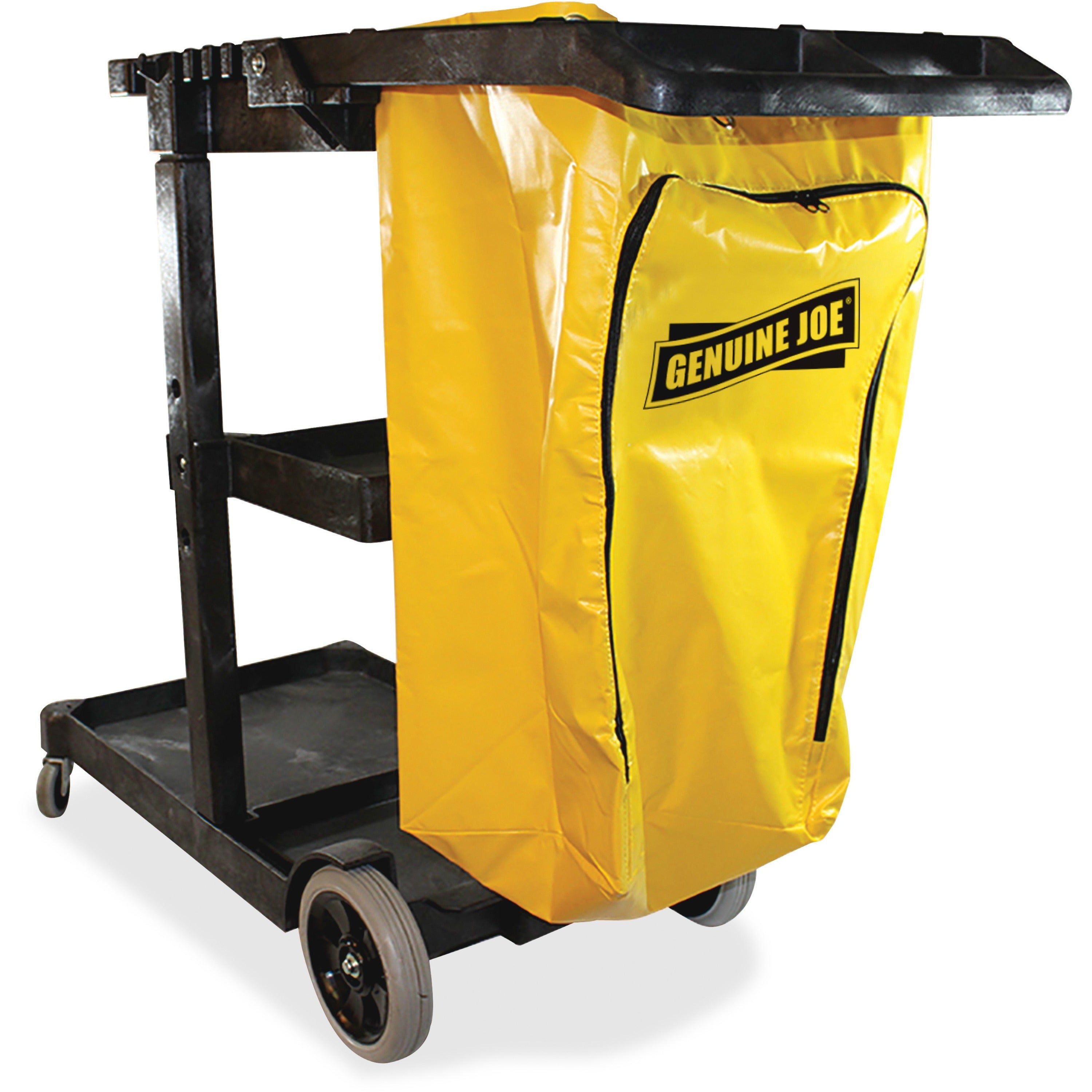 Genuine Joe Workhorse Janitor's Cart - x 40" Width x 20.5" Depth x 38" Height - Charcoal, Yellow - 1 Each - 