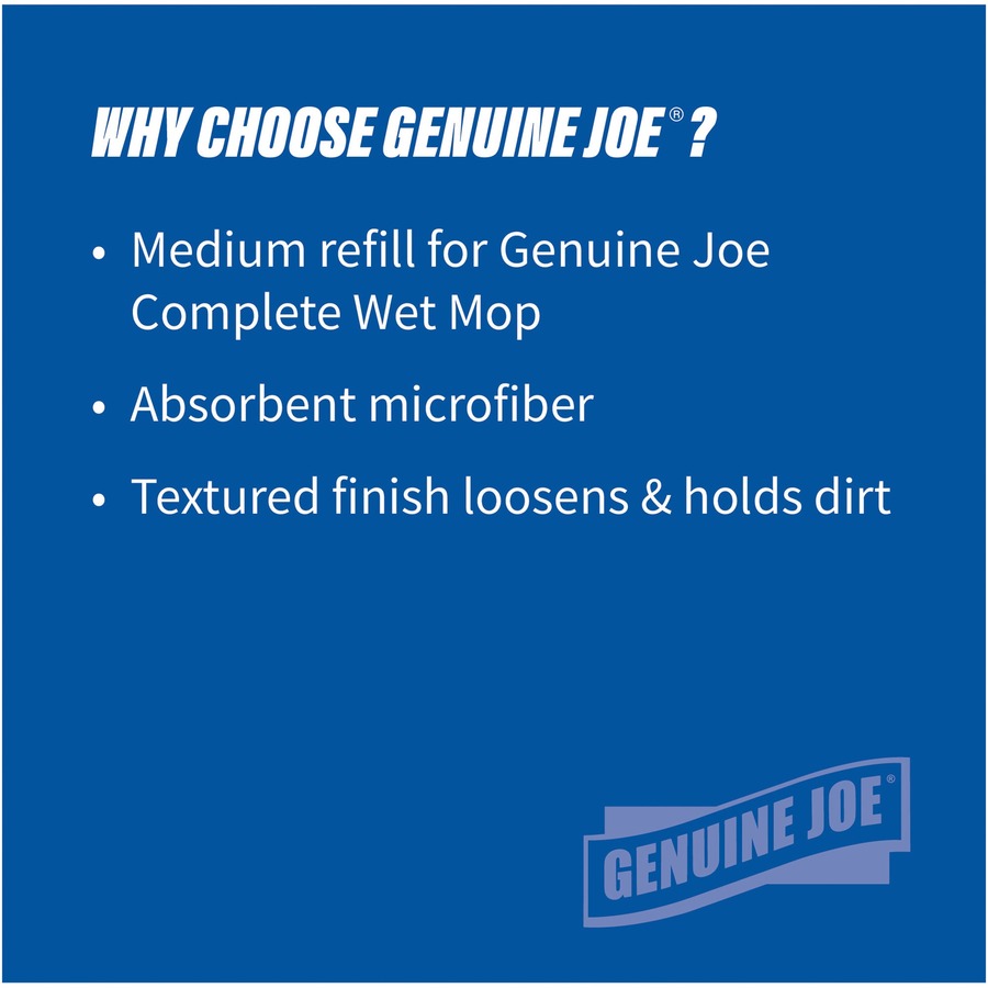 Genuine Joe Microfiber Wet Mophead Refill - Medium - MicroFiber - Blue - 1Each
