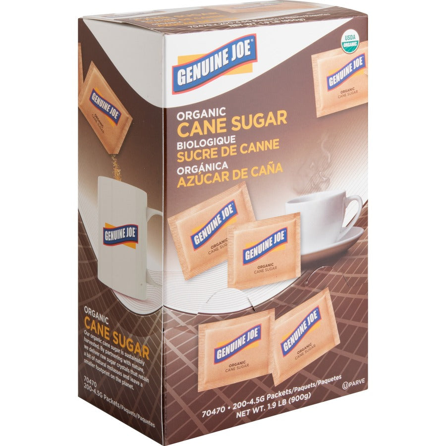 Genuine Joe Turbinado Natural Cane Sugar Packets - Packet - 0.159 oz (4.5 g) - Molasses Flavor - Natural Sweetener - 200/Box