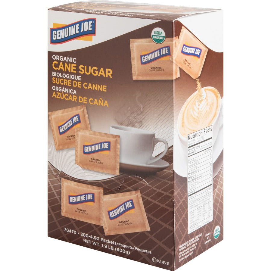 Genuine Joe Turbinado Natural Cane Sugar Packets - Packet - 0.159 oz (4.5 g) - Molasses Flavor - Natural Sweetener - 200/Box