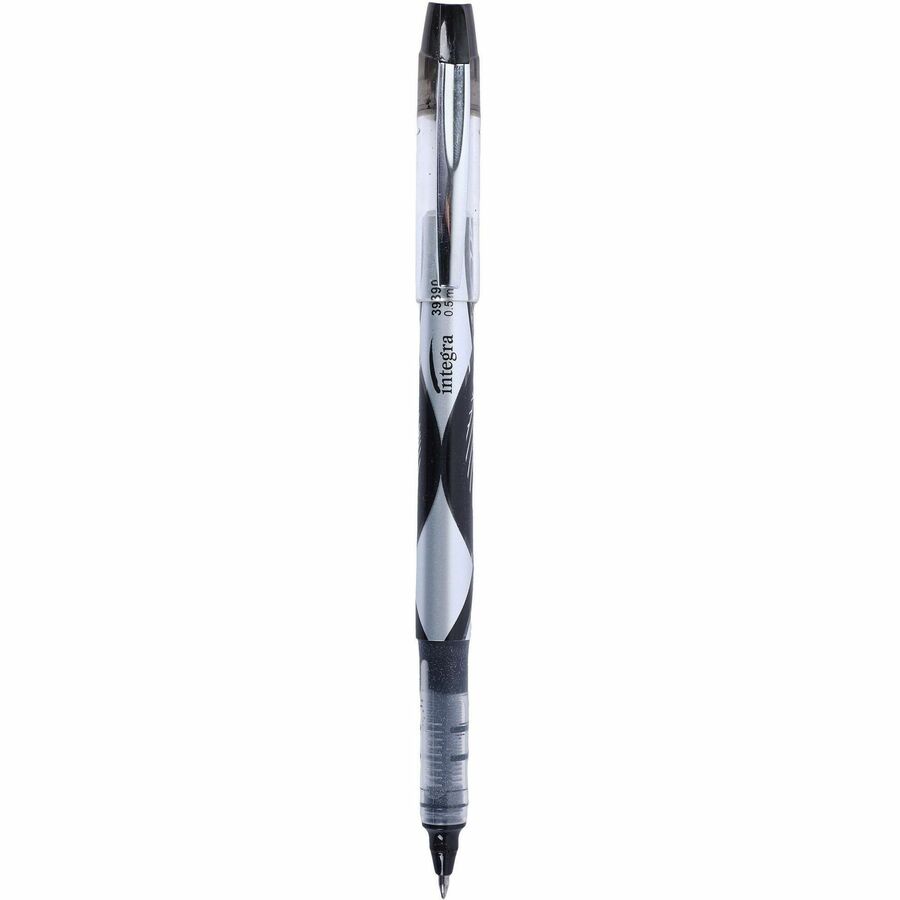 Integra Liquid Ink Rollerball Pens - Extra Fine Pen Point - 0.5 mm Pen Point Size - Black - Black Barrel - Metal Tip - 1 Dozen