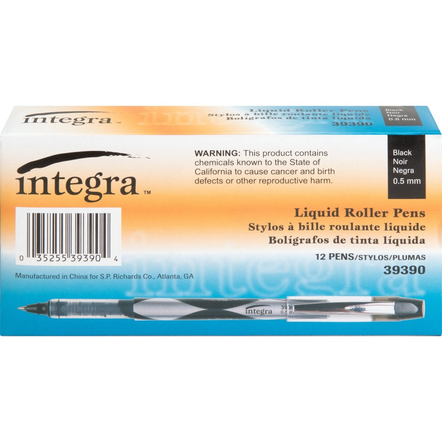 Integra Liquid Ink Rollerball Pens - Extra Fine Pen Point - 0.5 mm Pen Point Size - Black - Black Barrel - Metal Tip - 1 Dozen