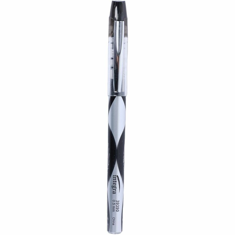 Integra Liquid Ink Rollerball Pens - Extra Fine Pen Point - 0.5 mm Pen Point Size - Black - Black Barrel - Metal Tip - 1 Dozen