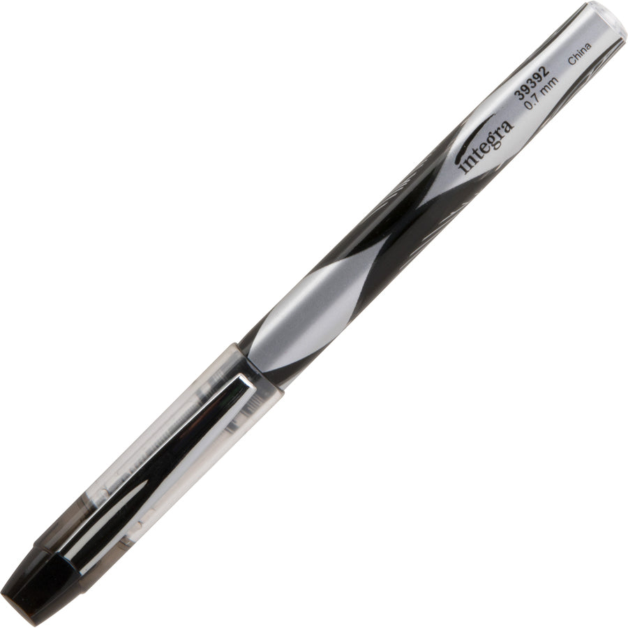 Integra Liquid Ink Rollerball Pens - Fine Pen Point - 0.7 mm Pen Point Size - Black - Black Barrel - Metal Tip - 1 Dozen - 