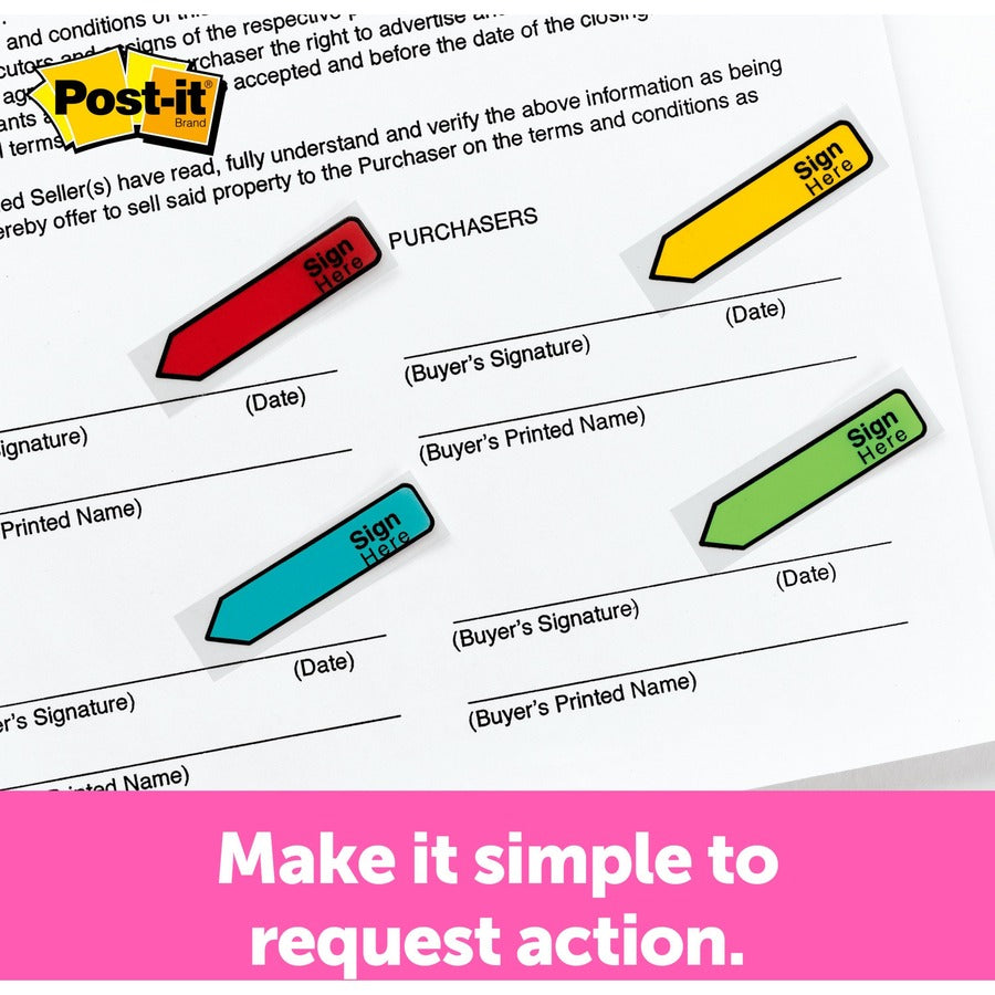 Arrow Message 0.5" Page Flags, Sign and Date, 4 Primary Colors, 20 Flags/Dispenser, 4 Dispensers/Pack