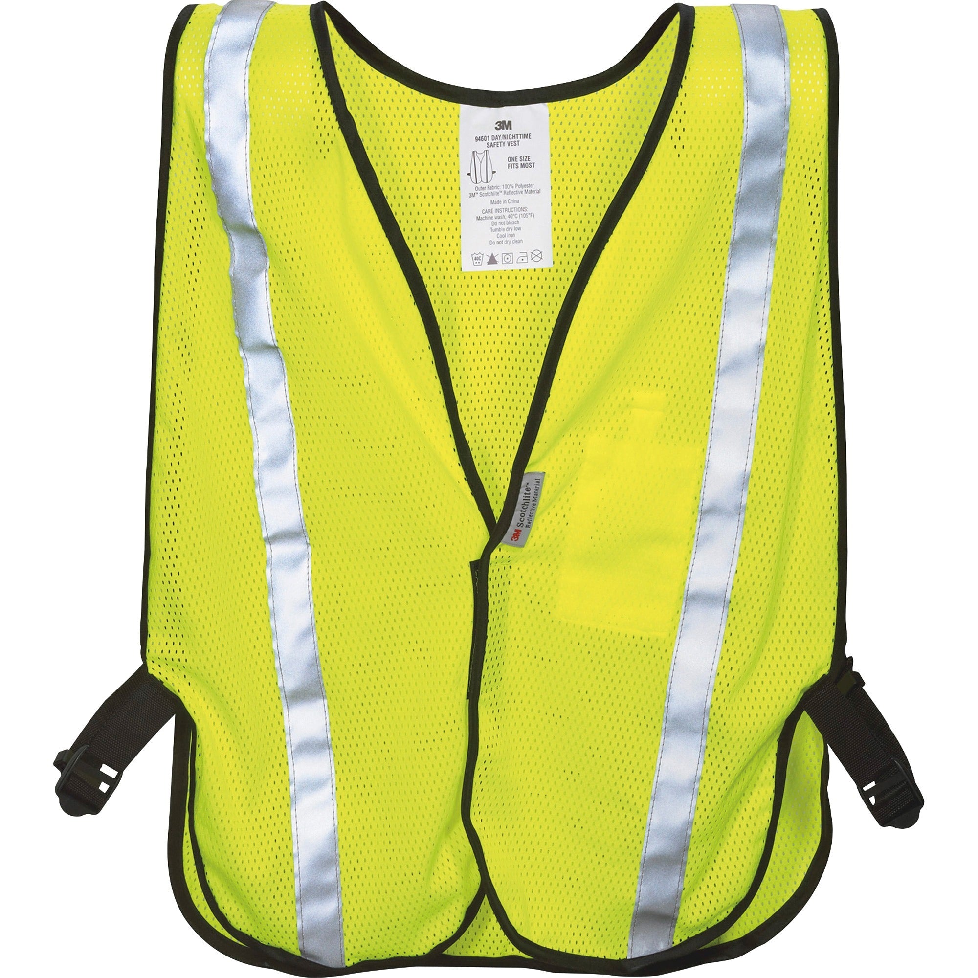 3M Reflective Safety Vest - Visibility Protection - Polyester - Yellow - Lightweight, Reflective, Adjustable Strap, Breathable, Hook & Loop Closure, Pocket - 1 Each - 