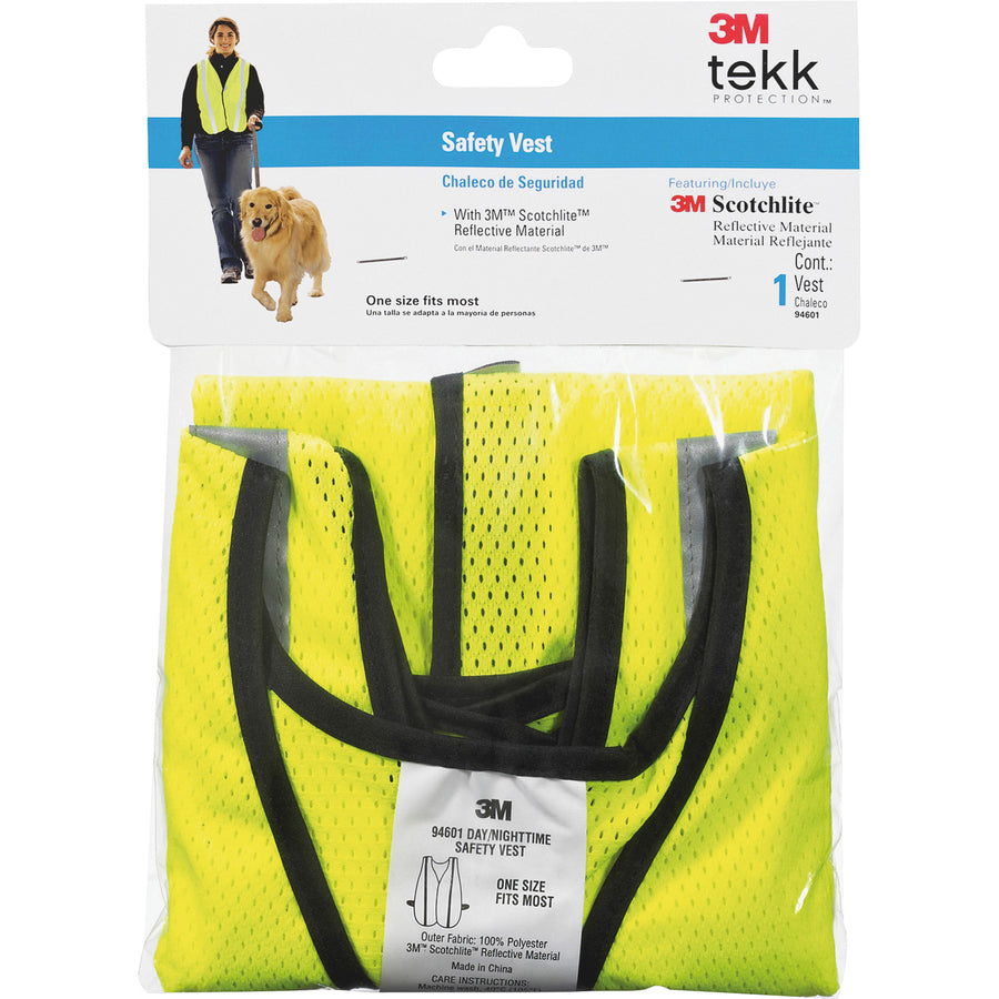 3M Reflective Safety Vest - Visibility Protection - Polyester - Yellow - Lightweight, Reflective, Adjustable Strap, Breathable, Hook & Loop Closure, Pocket - 1 Each - 