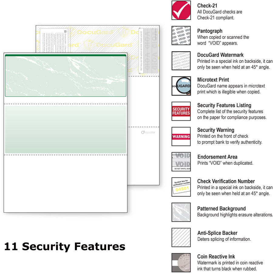 Standard Security Check, 11 Features, 8.5 x 11, Green Marble Top, 500/Ream