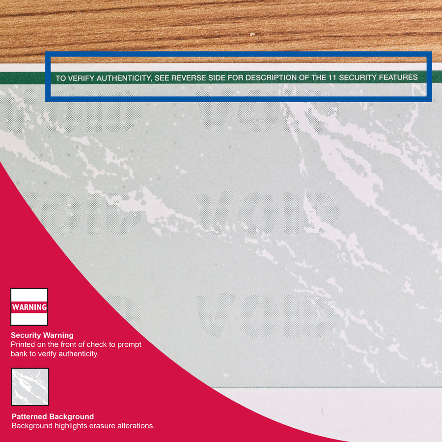 Standard Security Check, 11 Features, 8.5 x 11, Green Marble Top, 500/Ream