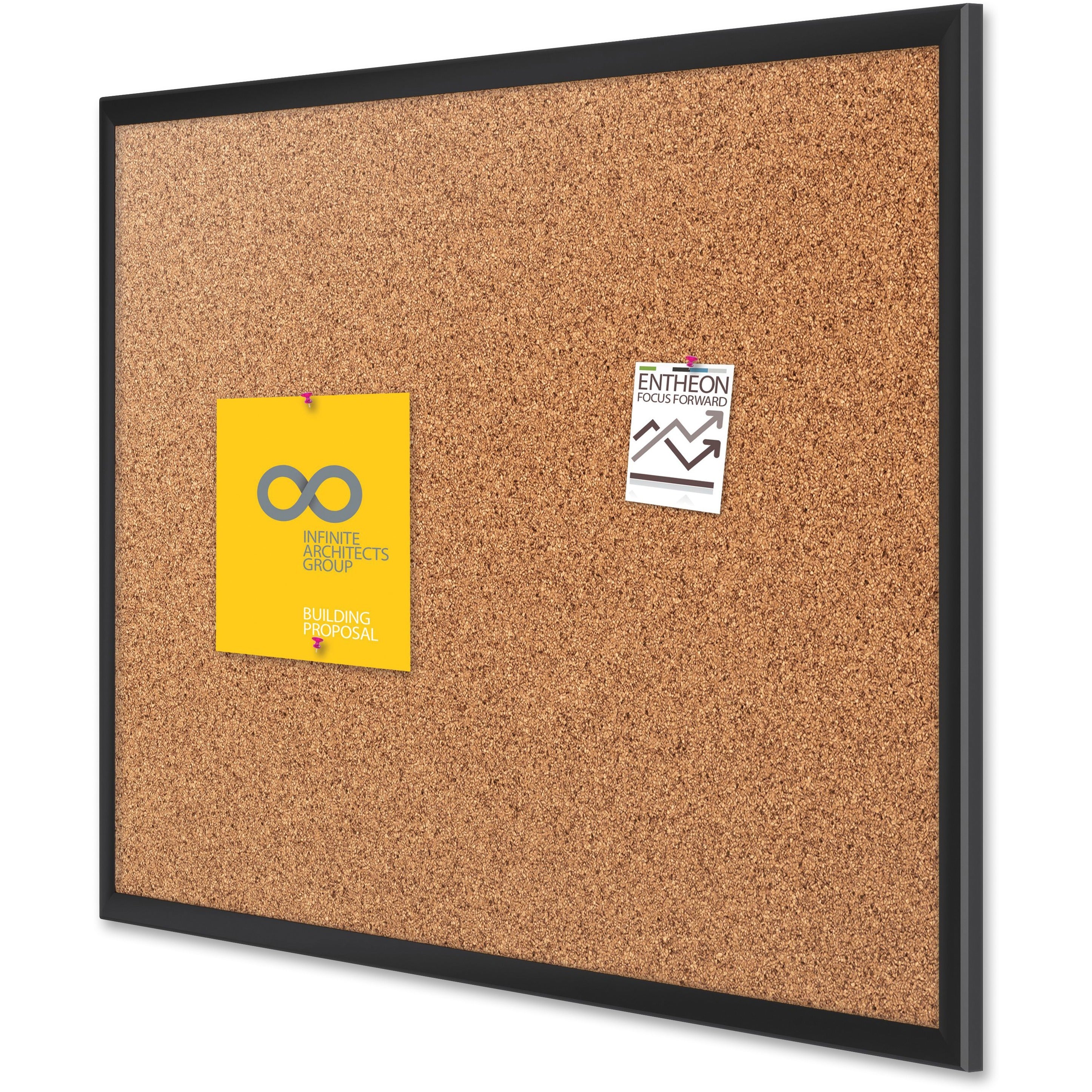 Quartet Classic Series Bulletin Board - 36" Height x 60" Width - Brown Natural Cork Surface - Self-healing, Durable, Sturdy - Black Aluminum Frame - 1 Each - 