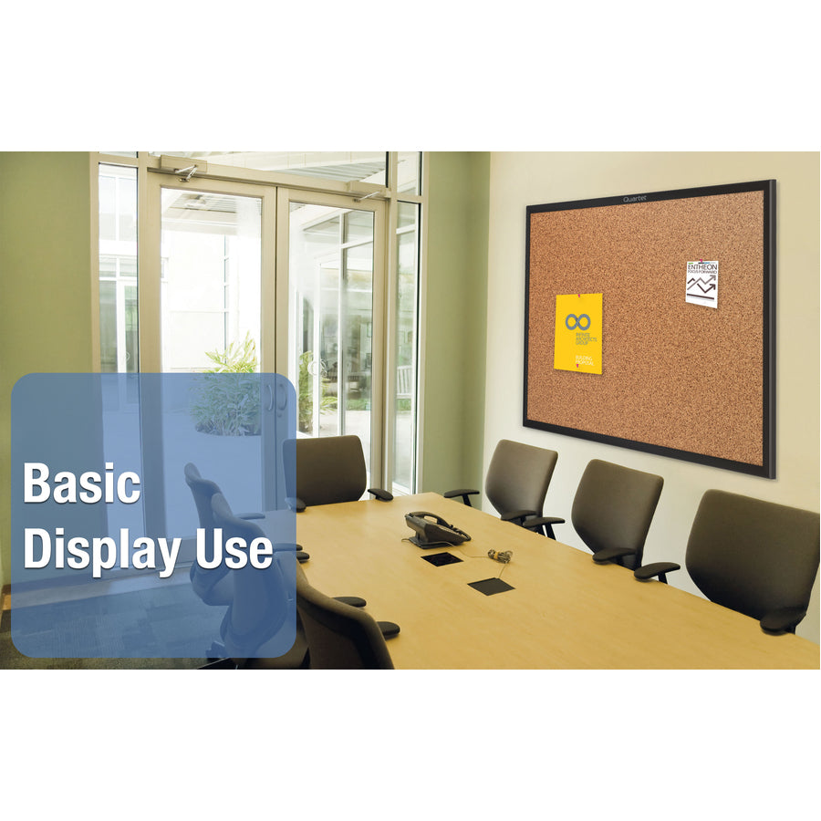 Quartet Classic Series Bulletin Board - 36" Height x 60" Width - Brown Natural Cork Surface - Self-healing, Durable, Sturdy - Black Aluminum Frame - 1 Each - 