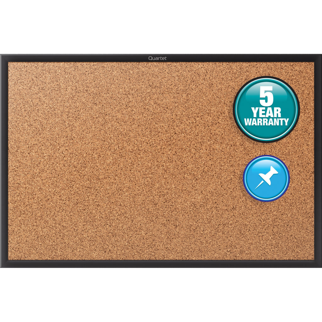 Quartet Classic Series Bulletin Board - 48" Height x 72" Width - Brown Natural Cork Surface - Self-healing, Durable, Sturdy - Black Aluminum Frame - 1 Each - 