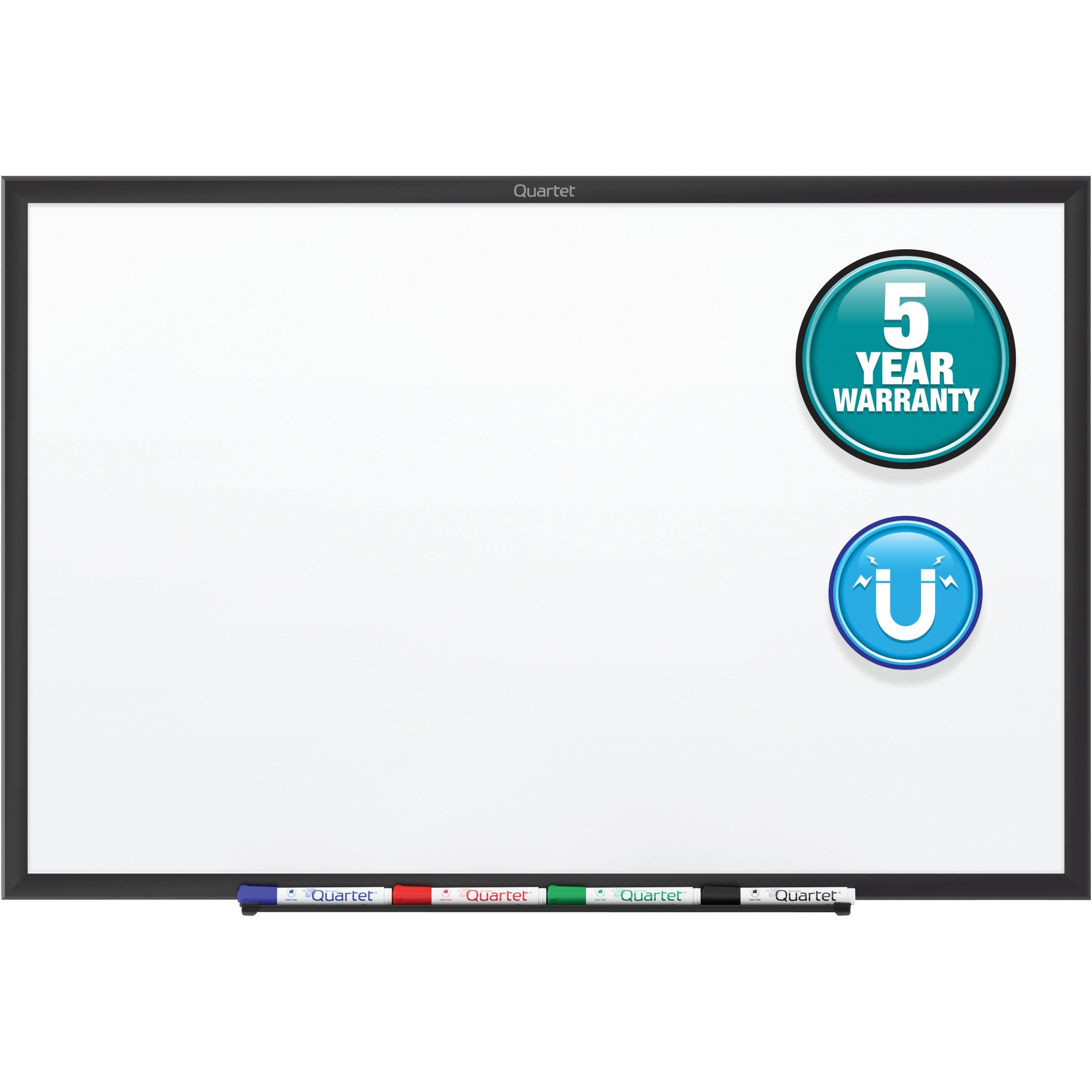 Quartet Classic Magnetic Whiteboard - 72" (6 ft) Width x 48" (4 ft) Height - White Painted Steel Surface - Black Aluminum Frame - Horizontal/Vertical - Magnetic - 1 Each - TAA Compliant - 