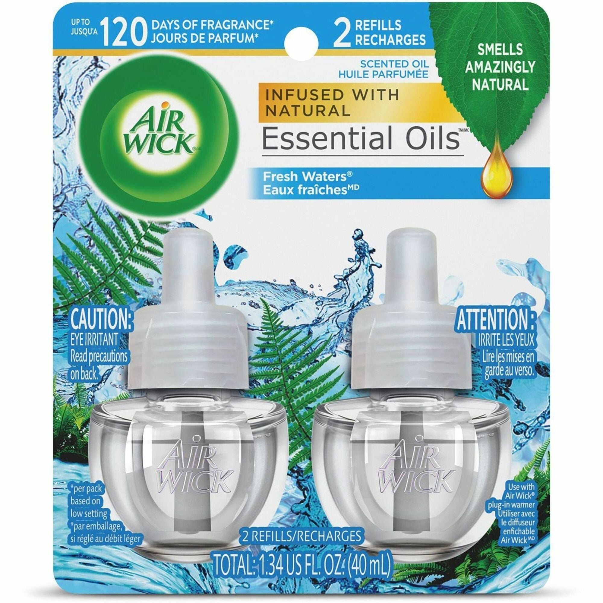 Scented Oil Refill, Fresh Waters, .67oz, 2/Pack, Sold as 1 Package - 1