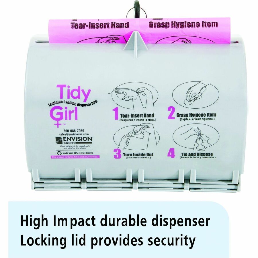 Stout Tidy Girl Feminine Hygiene Bags Dispenser - 1 Each - Smoke Gray - ABS Resin - 