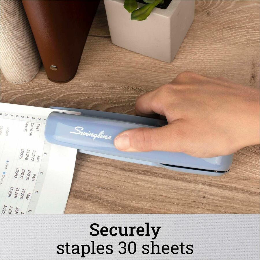 Swingline 747 Business Stapler - 25 of 20lb Paper Sheets Capacity - 210 Staple Capacity - Full Strip - 1/4" Staple Size - 1 Each - Sky Blue