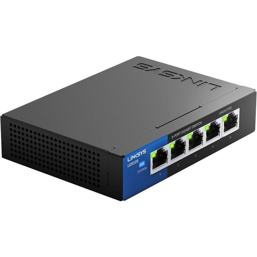 Linksys LGS105 5-Port Business Desktop Gigabit Switch - 5 Ports - 10/100/1000Base-T - 2 Layer Supported - Twisted Pair - Desktop, Wall Mountable - Lifetime Limited Warranty - 