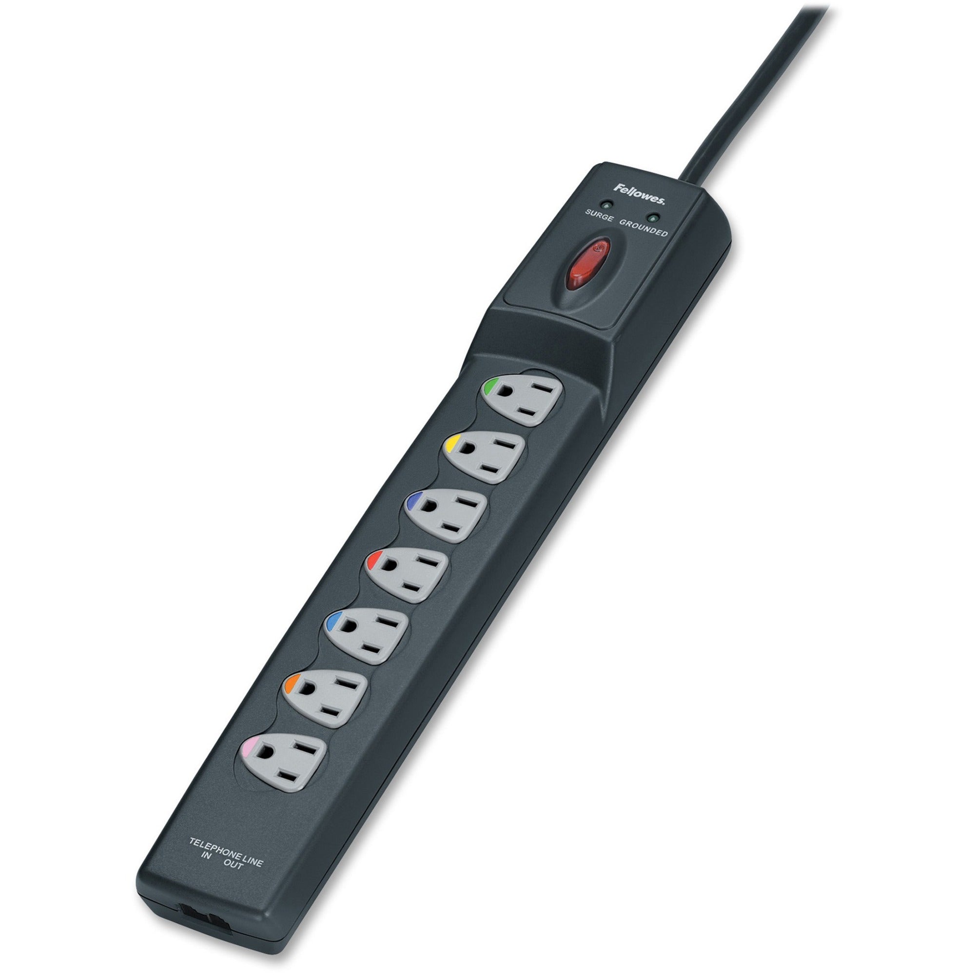 Power Guard Surge Protector, 7 AC Outlets, 12 ft Cord, 1,600 J, Graphite Gray