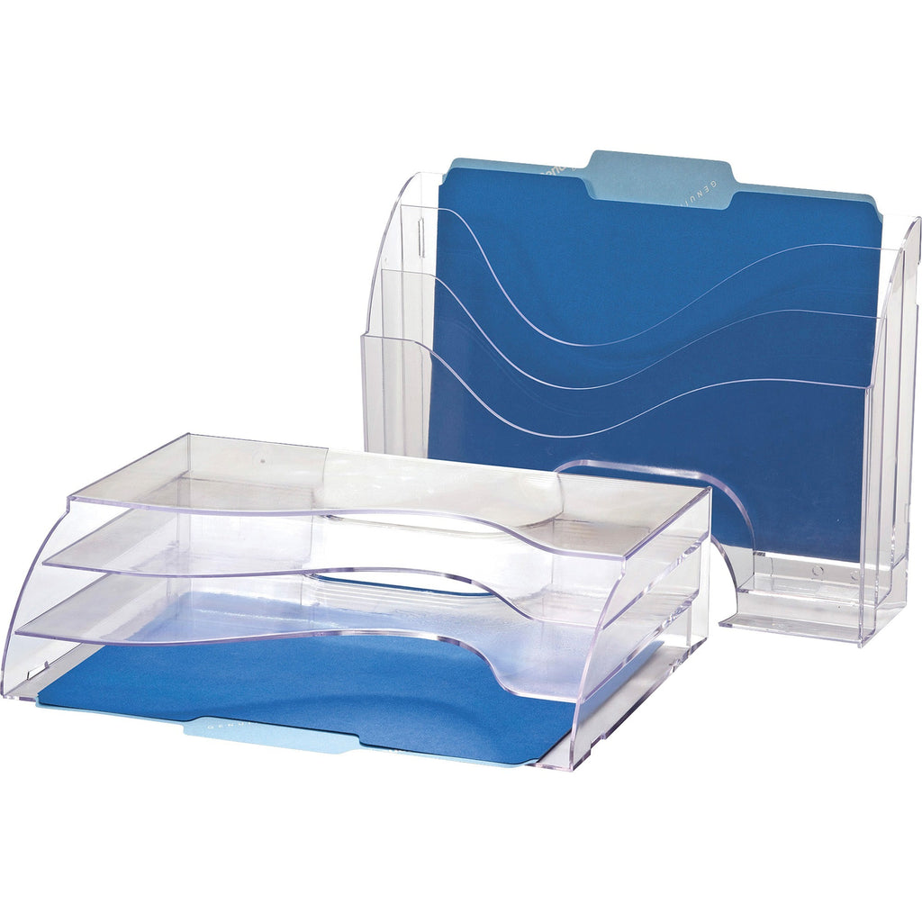 Officemate Clear Wave 2-way Desktop Organizer - 3 Compartment(s) - 3 Tier(s) - 11.3" Height x 13" Width x 3.6" DepthDesktop - Clear - Plastic - 1 Each