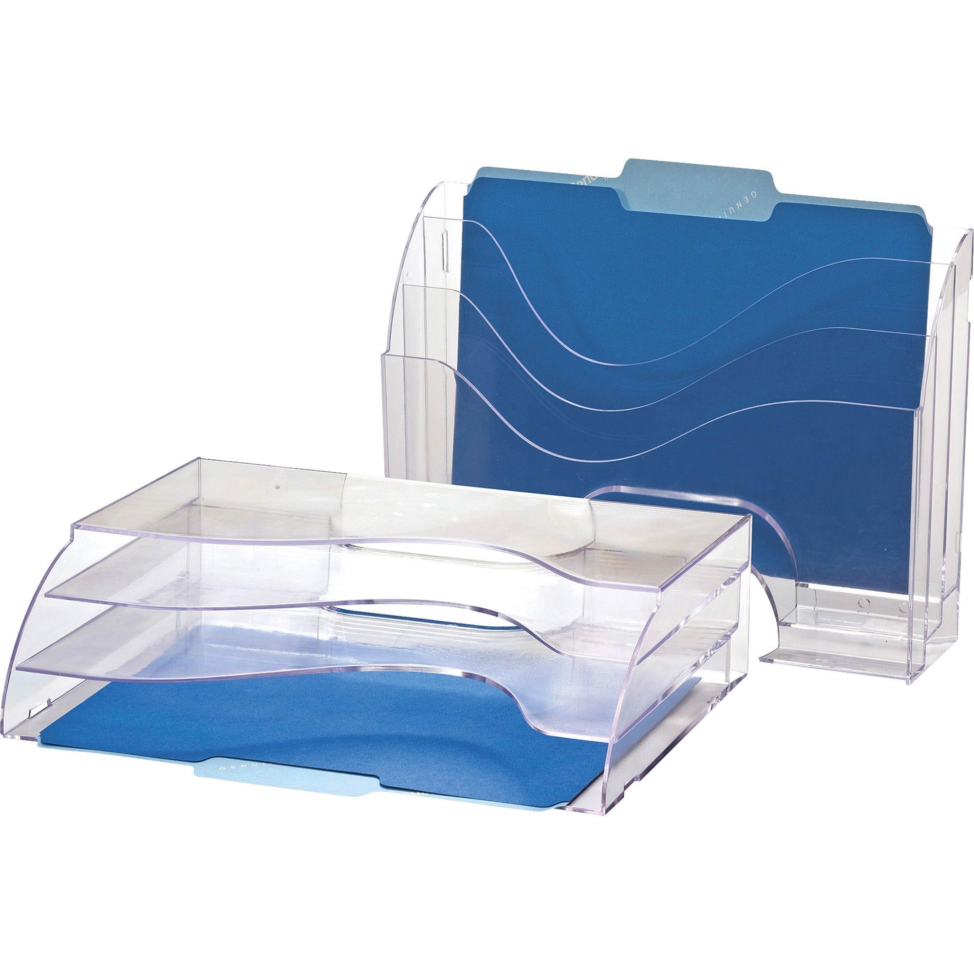 Officemate Clear Wave 2-way Desktop Organizer - 3 Compartment(s) - 3 Tier(s) - 11.3" Height x 13" Width x 3.6" DepthDesktop - Clear - Plastic - 1 Each