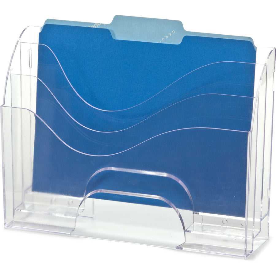 Officemate Clear Wave 2-way Desktop Organizer - 3 Compartment(s) - 3 Tier(s) - 11.3" Height x 13" Width x 3.6" DepthDesktop - Clear - Plastic - 1 Each - 2