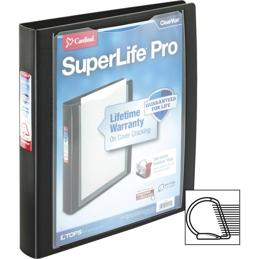 Cardinal SuperLife Pro Easy Open Slant-D Binder - 1 1/2" Binder Capacity - Letter - 8 1/2" x 11" Sheet Size - 350 Sheet Capacity - 3 x D-Ring Fastener(s) - 2 Internal Pocket(s) - Polypropylene - Black - 1 lb - Heavy Duty, Durable, Crack Resistant, Cl