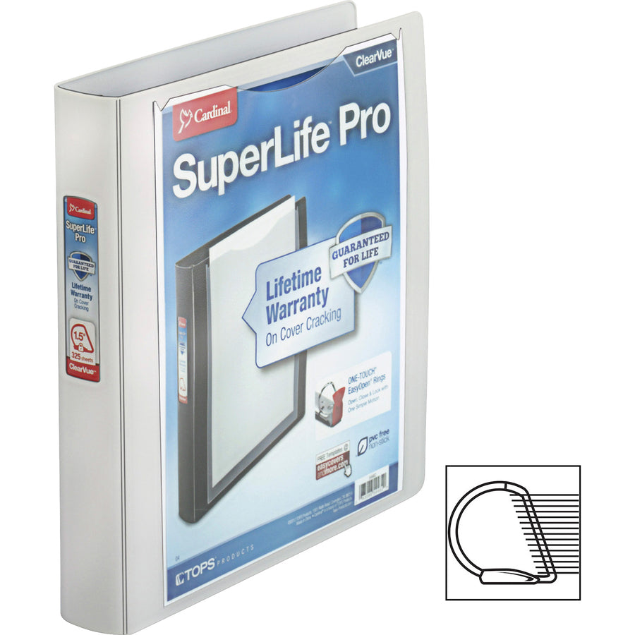 Cardinal SuperLife Pro Easy Open Slant-D Binder - 1 1/2" Binder Capacity - Letter - 8 1/2" x 11" Sheet Size - 350 Sheet Capacity - 3 x D-Ring Fastener(s) - 2 Internal Pocket(s) - Polypropylene - White - 1 lb - Heavy Duty, Durable, Crack Resistant, Cl