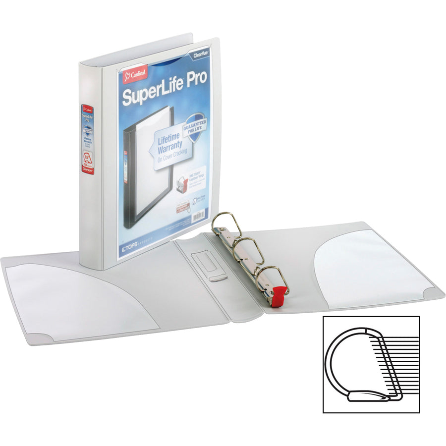 Cardinal SuperLife Pro Easy Open Slant-D Binder - 1 1/2" Binder Capacity - Letter - 8 1/2" x 11" Sheet Size - 350 Sheet Capacity - 3 x D-Ring Fastener(s) - 2 Internal Pocket(s) - Polypropylene - White - 1 lb - Heavy Duty, Durable, Crack Resistant, Cl - 