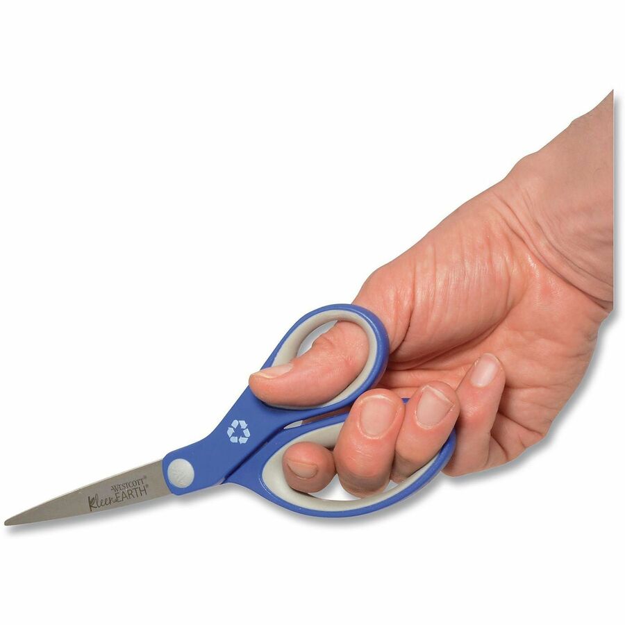 KleenEarth Soft Handle Scissors, 8" Long, 3.25" Cut Length, Blue/Gray Straight Handle