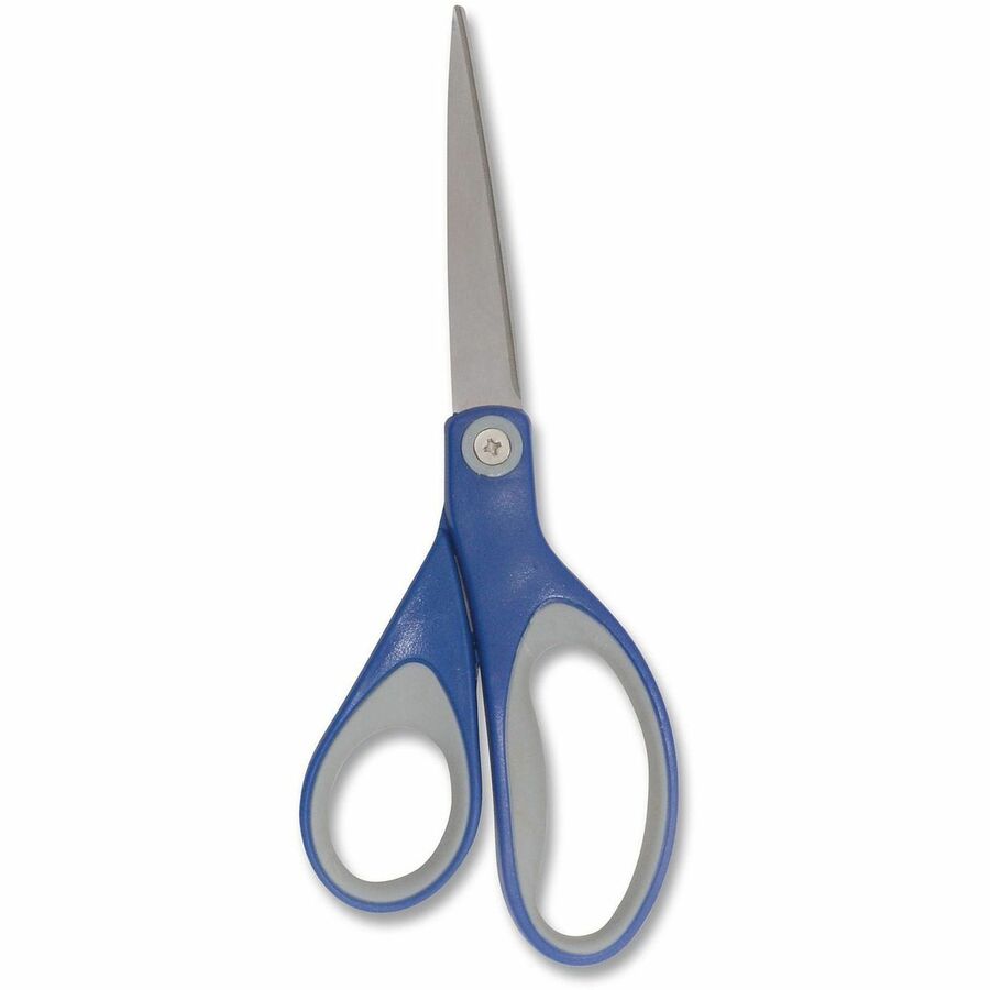 KleenEarth Soft Handle Scissors, 8" Long, 3.25" Cut Length, Blue/Gray Straight Handle