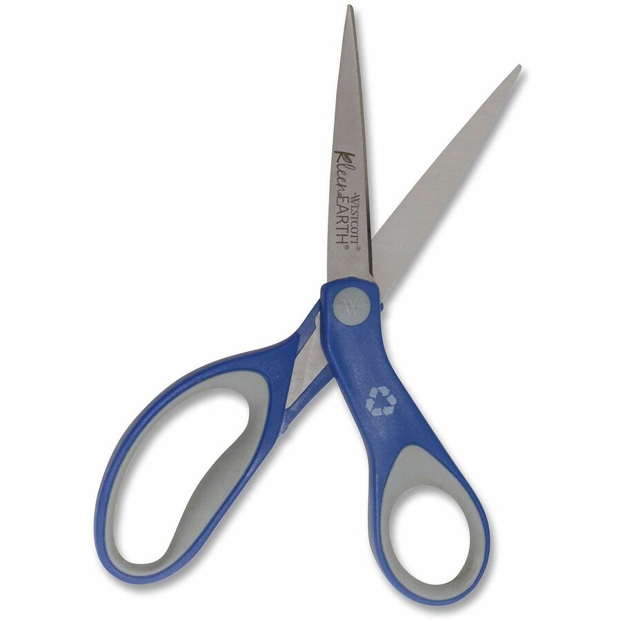 KleenEarth Soft Handle Scissors, 8" Long, 3.25" Cut Length, Blue/Gray Straight Handle