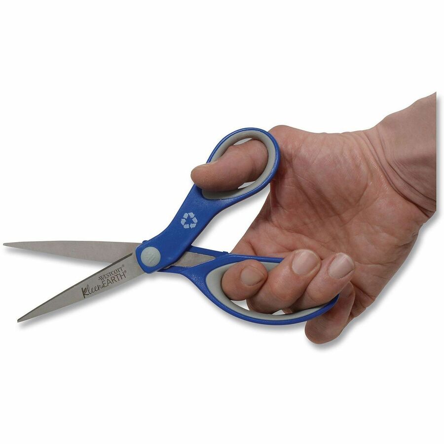 KleenEarth Soft Handle Scissors, 8" Long, 3.25" Cut Length, Blue/Gray Straight Handle