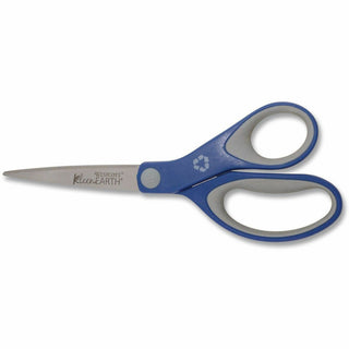 KleenEarth Soft Handle Scissors, 8" Long, 3.25" Cut Length, Blue/Gray Straight Handle