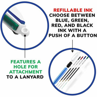 BIC 4-Color Retractable Pen - Fine, Medium Pen Point - Refillable - Retractable - Multi, Black, Red, Green - 1 / Pack