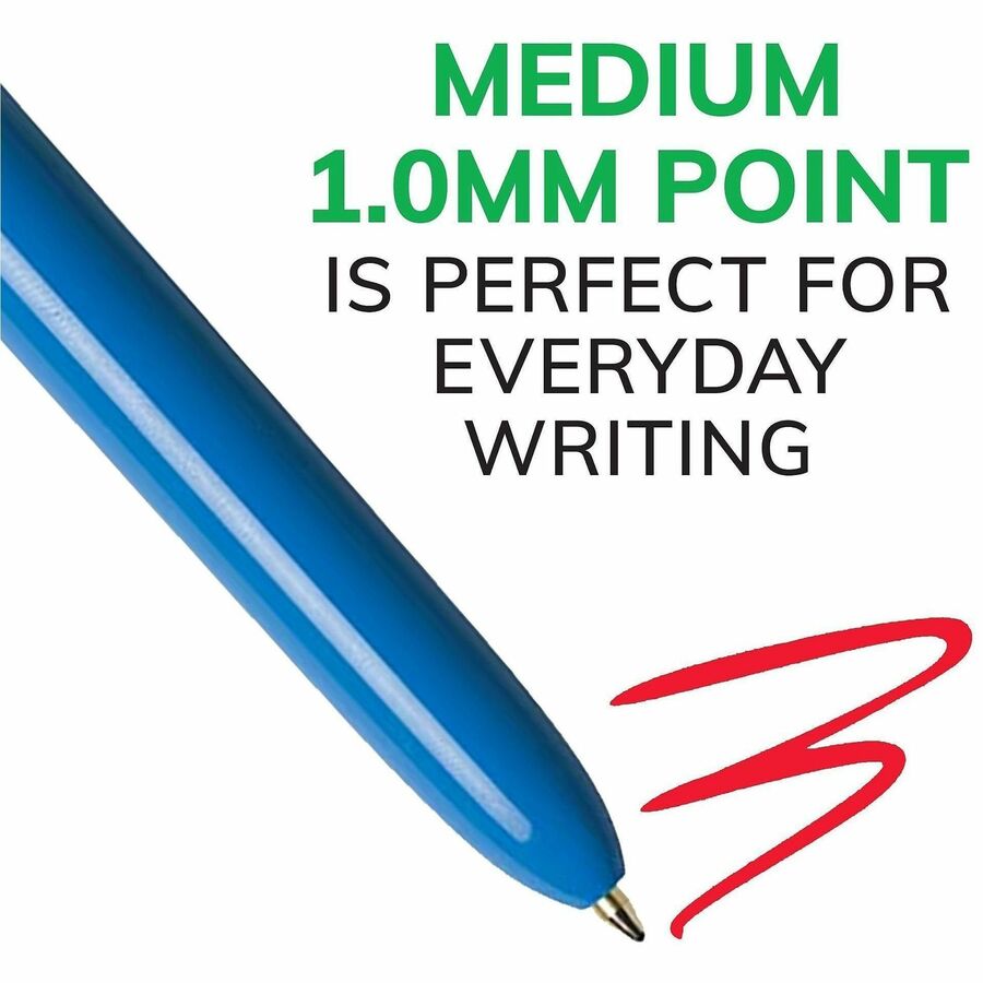 BIC 4-Color Retractable Pen - Fine, Medium Pen Point - Refillable - Retractable - Multi, Black, Red, Green - 1 / Pack