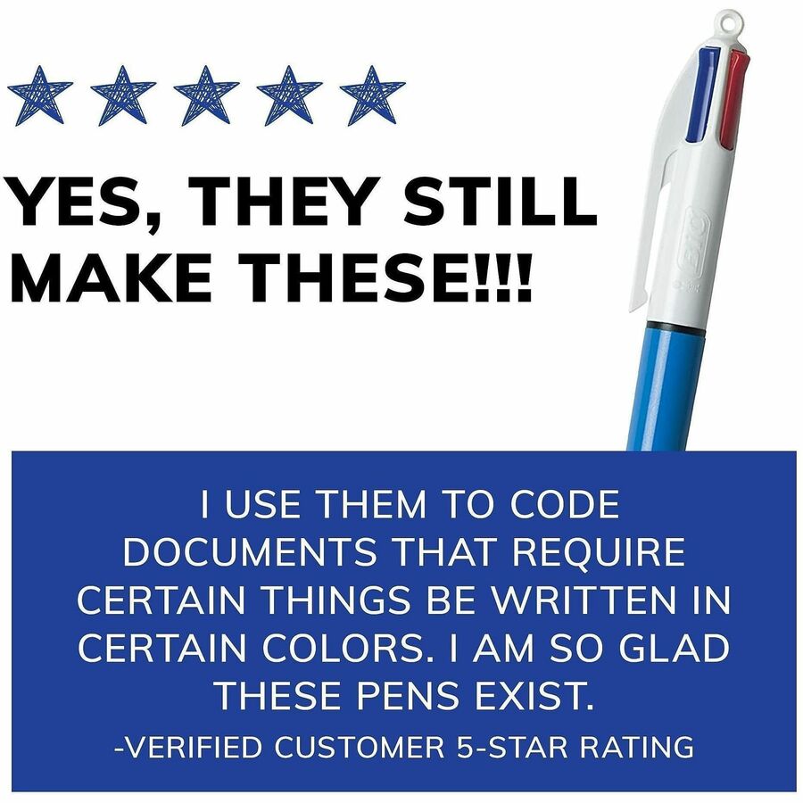 BIC 4-Color Retractable Pen - Fine, Medium Pen Point - Refillable - Retractable - Multi, Black, Red, Green - 1 / Pack