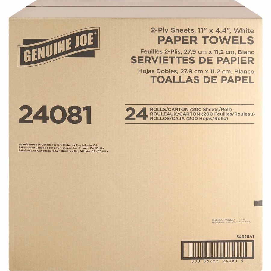 Genuine Joe Kitchen Roll Flexible Size Towels - 2 Ply - 1.63" Core - White - Flexible, Perforated, Absorbent, Soft - For Kitchen, Multipurpose, Breakroom - 24 / Carton