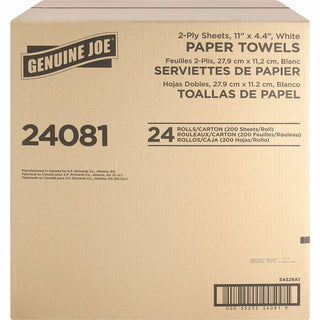 Genuine Joe Kitchen Roll Flexible Size Towels - 2 Ply - 1.63" Core - White - Flexible, Perforated, Absorbent, Soft - For Kitchen, Multipurpose, Breakroom - 24 / Carton