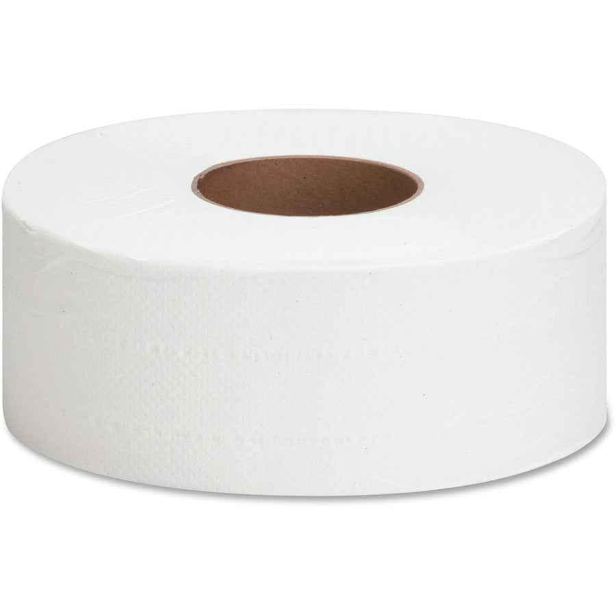 Genuine Joe Jumbo Roll Bath Tissues - 2 Ply - 3.25" x 1000 ft - 9" Roll Diameter - 3.30" Core - White - Nonperforated, Unscented - 12 / Carton