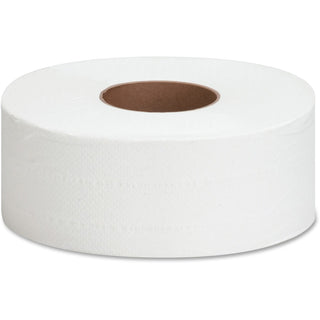 Genuine Joe Jumbo Roll Bath Tissues - 2 Ply - 3.25" x 1000 ft - 9" Roll Diameter - 3.30" Core - White - Nonperforated, Unscented - 12 / Carton