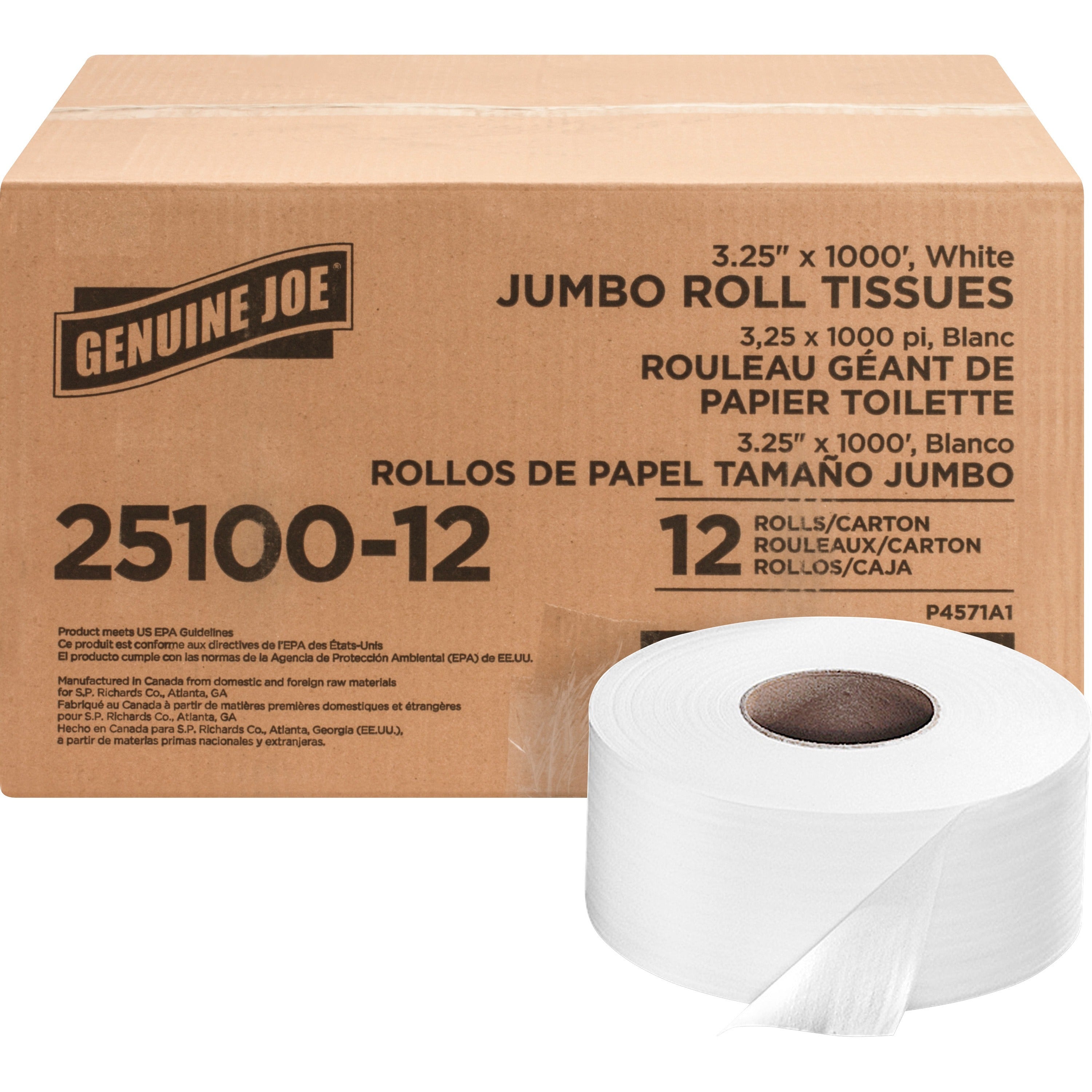 genuine-joe-jumbo-roll-bath-tissues-2-ply-325-x-1000-ft-9-roll-diameter-330-core-white-nonperforated-unscented-12-carton_gjo2510012 - 1