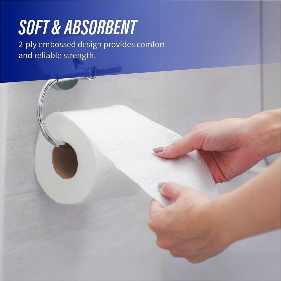 Genuine Joe 2-ply Standard Bath Tissue Rolls - 2 Ply - 3" x 4" - 400 Sheets/Roll - 1.63" Core - White - Perforated, Absorbent, Soft, Embossed - For Restroom - 96 / Carton