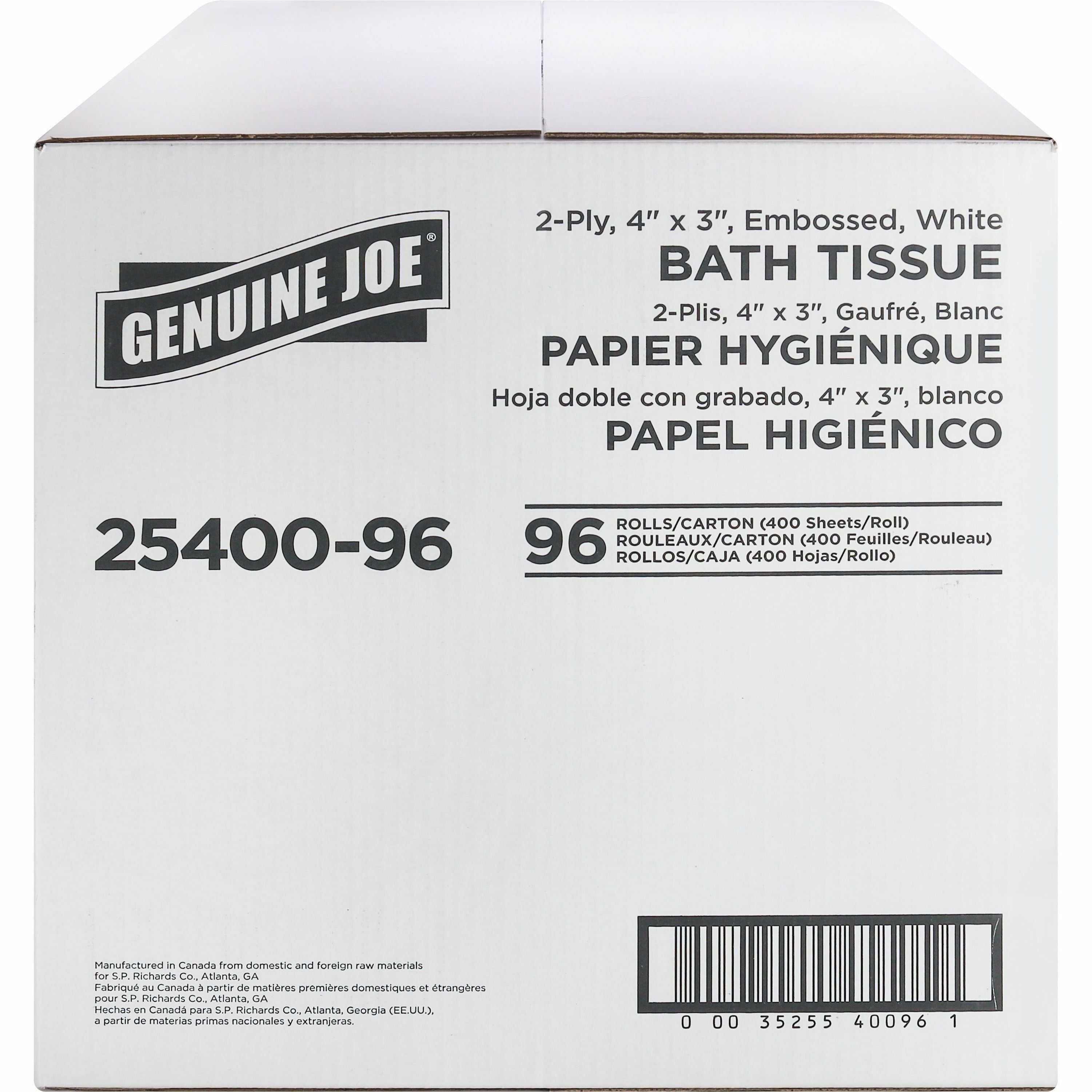 genuine-joe-2-ply-standard-bath-tissue-rolls-2-ply-3-x-4-400-sheets-roll-163-core-white-perforated-absorbent-soft-embossed-for-restroom-96-carton_gjo2540096 - 2