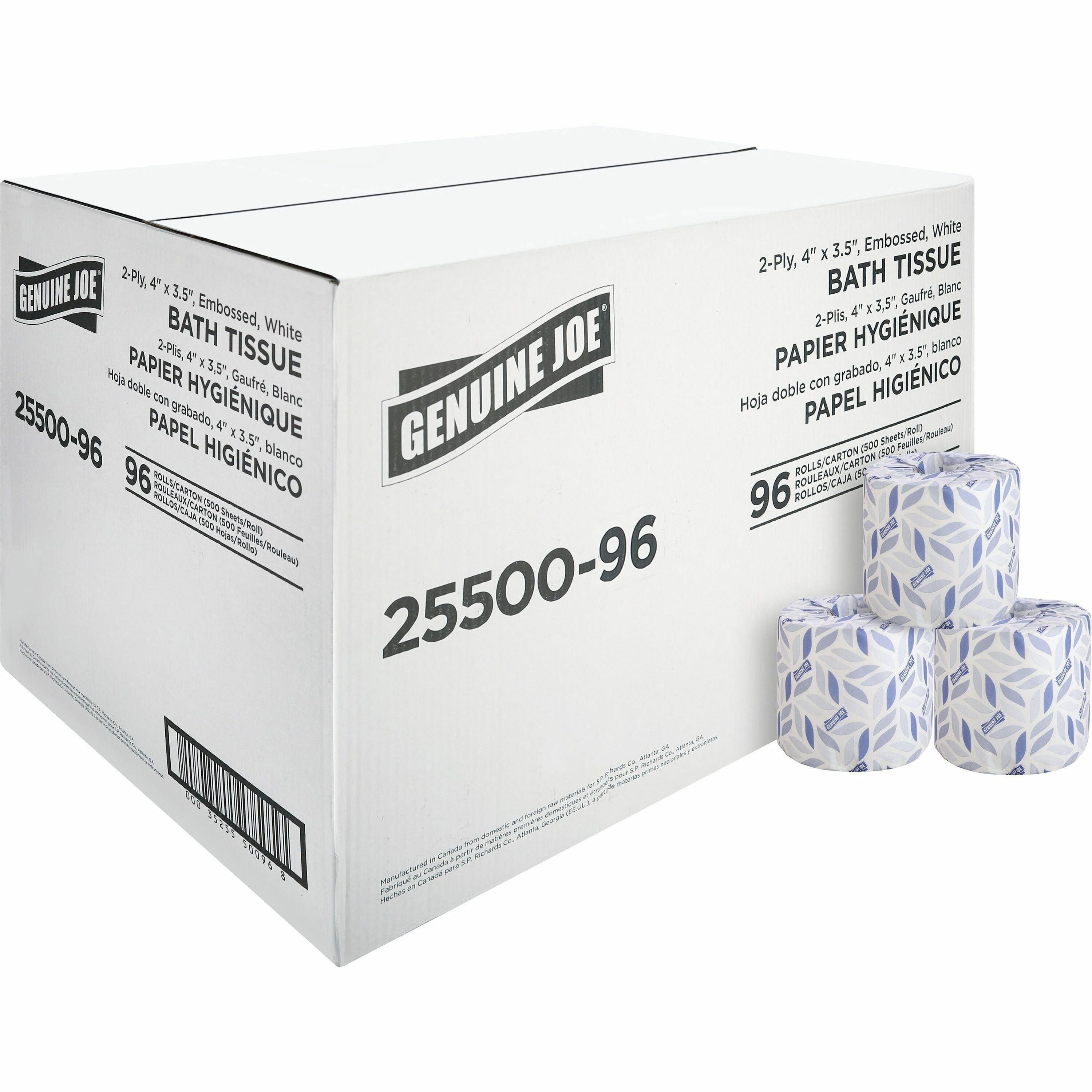 genuine-joe-2-ply-standard-bath-tissue-rolls-2-ply-4-x-320-500-sheets-roll-163-core-white-perforated-absorbent-soft-96-carton_gjo2550096 - 1