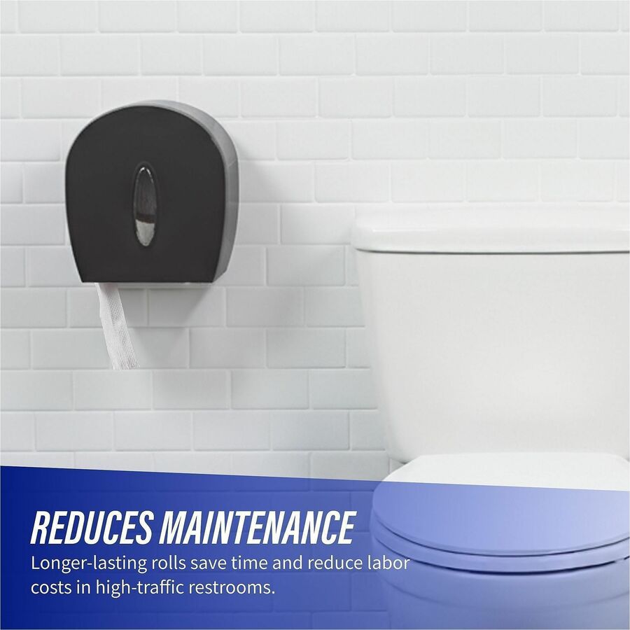 Genuine Joe 2-ply Jumbo Roll Dispenser Bath Tissue - 2 Ply - 3.30" x 650 ft - 3.30" Core - White - Nonperforated, Unscented - For Restroom - 12 / Carton