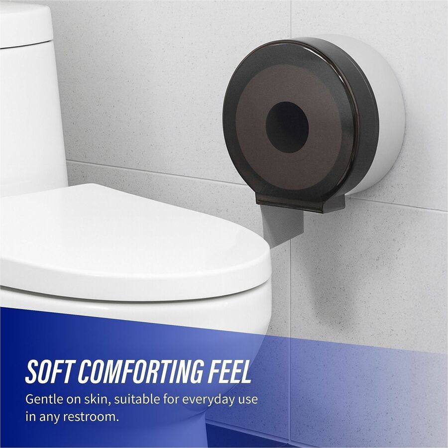 Genuine Joe 2-ply Jumbo Roll Dispenser Bath Tissue - 2 Ply - 3.30" x 650 ft - 3.30" Core - White - Nonperforated, Unscented - For Restroom - 12 / Carton