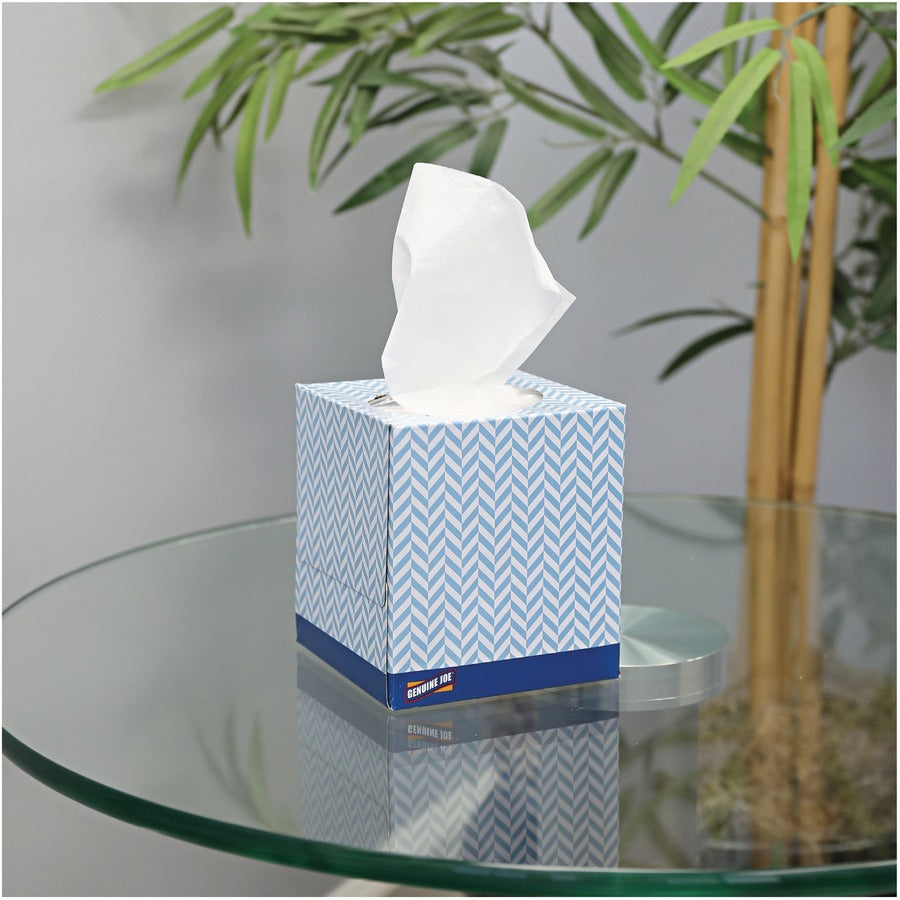 genuine-joe-cube-box-facial-tissue-2-ply-interfolded-white-soft-comfortable-smooth-for-face-skin-home-office-business-85-per-box-36-carton_gjo26085 - 7